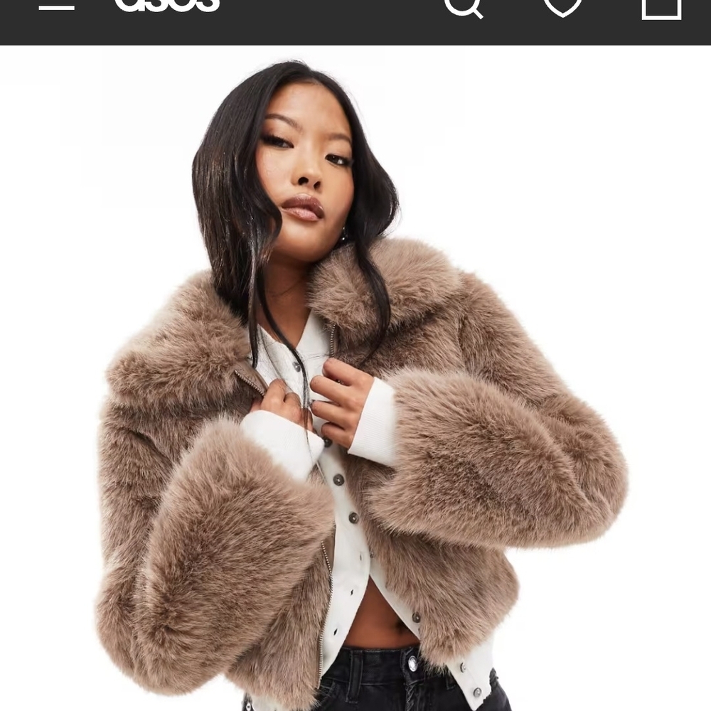 Faux Fur Cropped Jacket - Brown